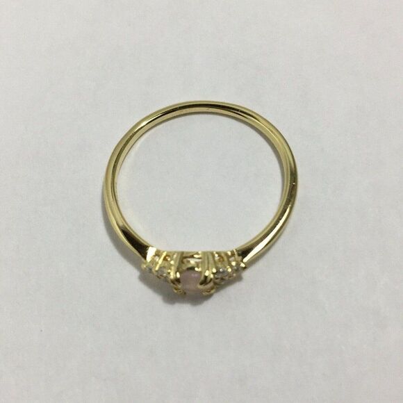 Yellow Gold Plated Sterling Silver Ring Size 7 Pink Lab Created Cubic Zirconia - Picture 9 of 16
